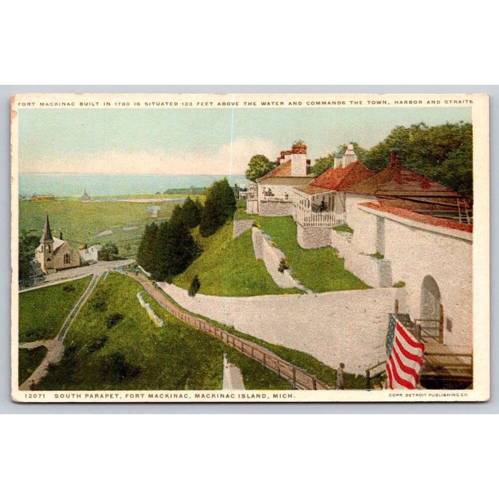 Postcard Michigan Fort Mackinac Island South Parapet Phostint Unposted c1915